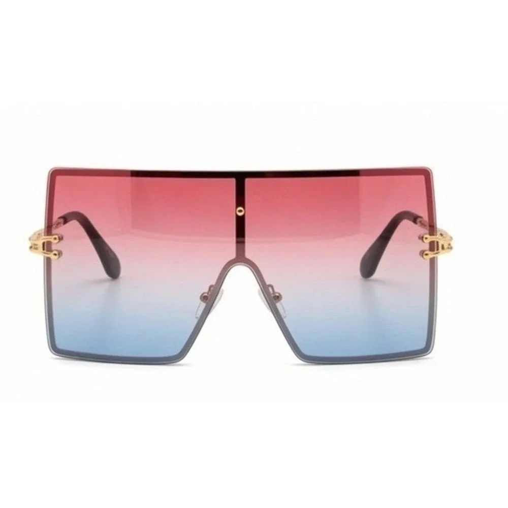Oversized Shield Sunglasses Bold Pink Blue Gradient Finish Women Eyewear Luxury